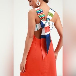 Lulu’s Joyful Red Orange Multi Stripe Tie-Back Mini Dress
